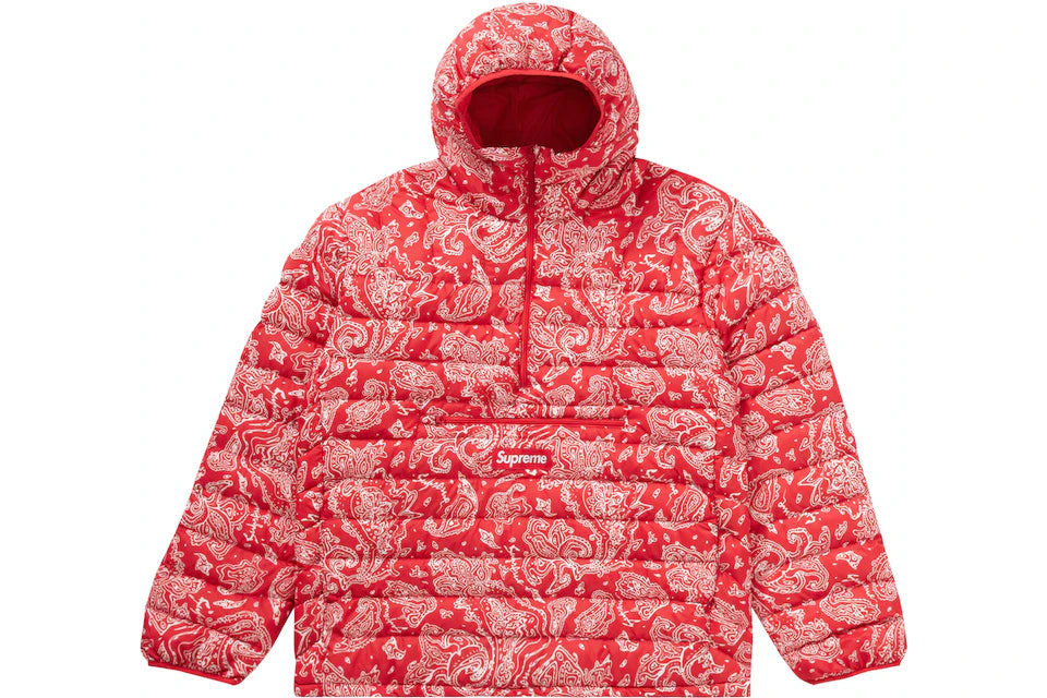 SUPREME MICRO HALF ZIP HOODED PULLOVER (FW22) RED PAISLEY
